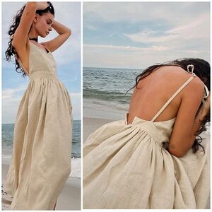 Commense Dress Linen Cotton Strappy Maxi Midi Beach Coastal Breezy Small Boho